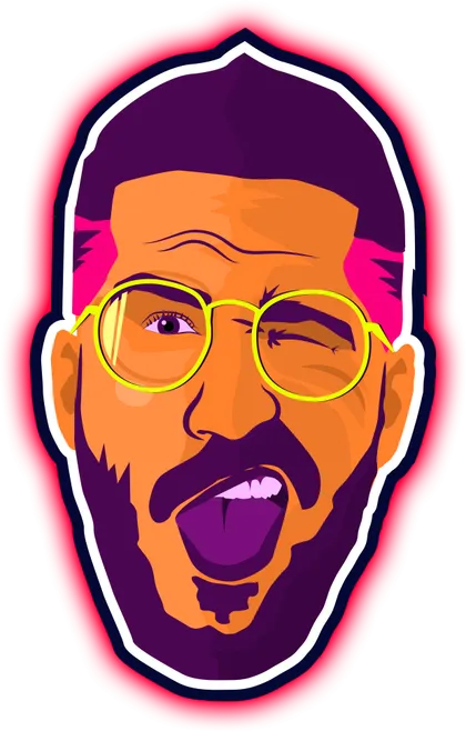 Avatar ilustrado do Leleco, com óculos redondos amarelos e a boca aberta cantando