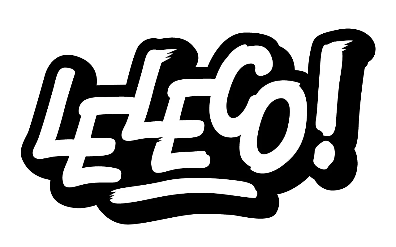 Logo do Leleco na versão branca, para fundos escuros